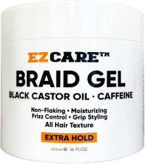 Ez care braid gel black castor/caffeine 16oz
